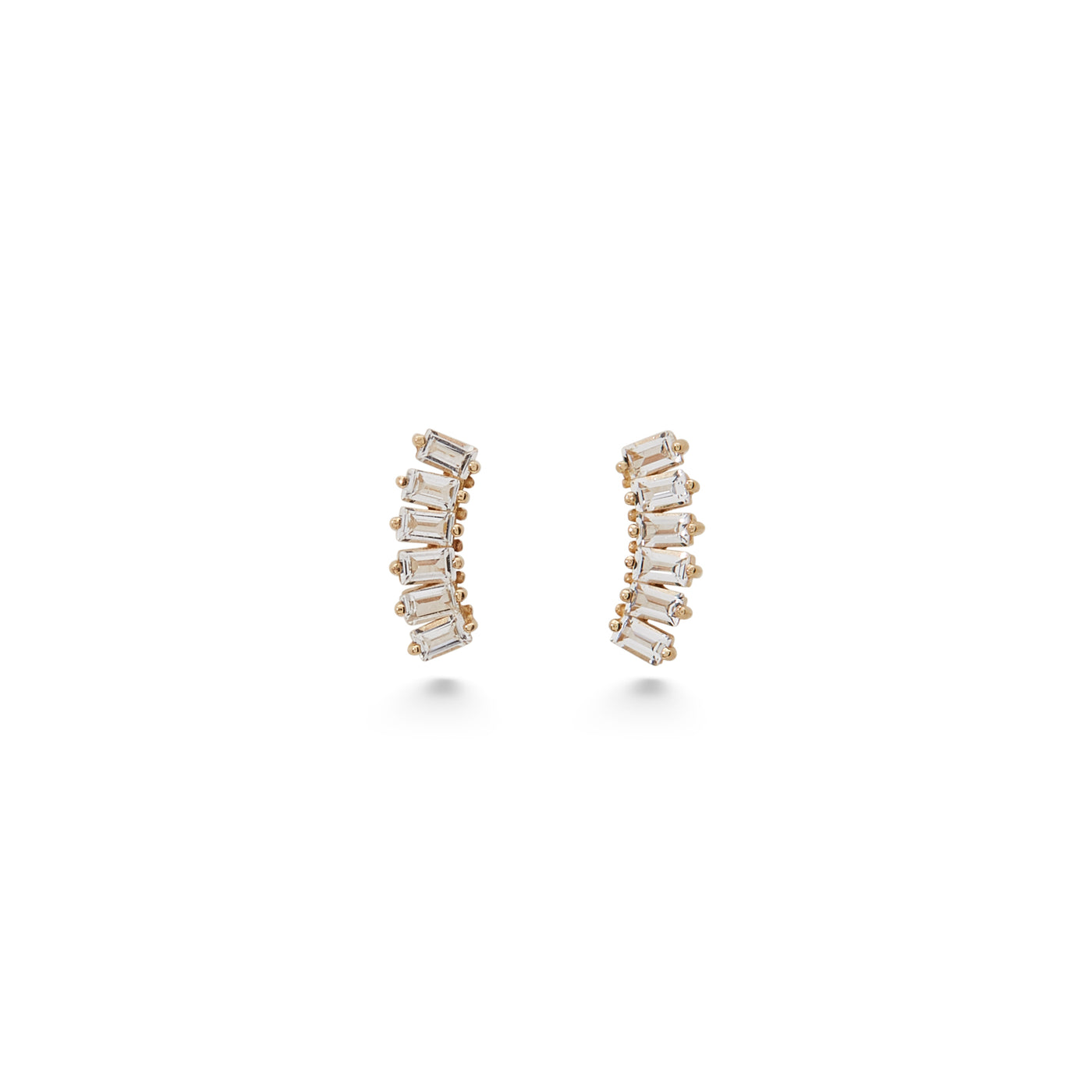 14K Yellow Gold White Topaz Fan Earrings