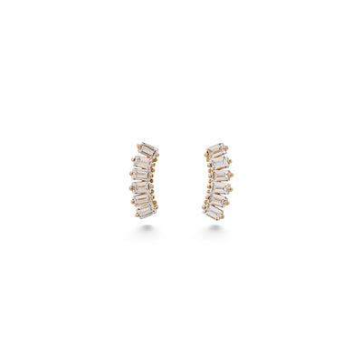 14K Yellow Gold White Topaz Fan Earrings