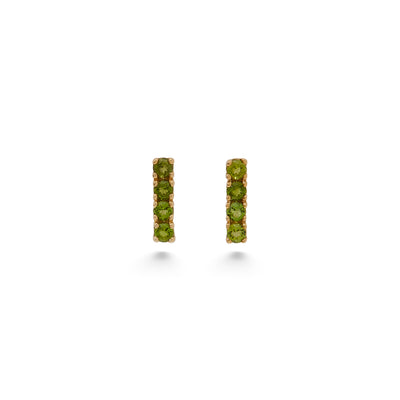 Bar Stud Baguette Earrings - Green Tourmaline