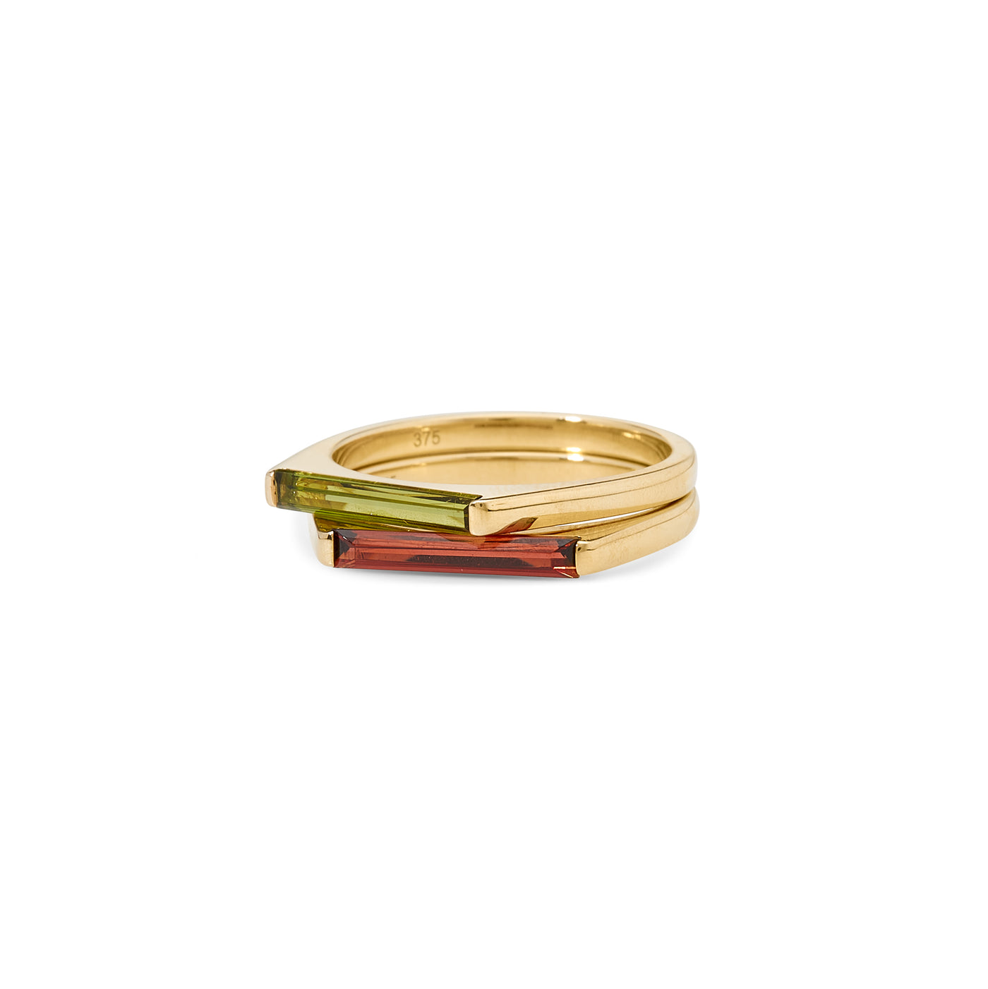 Solid Gold Slimline Baguette Ring - Garnet