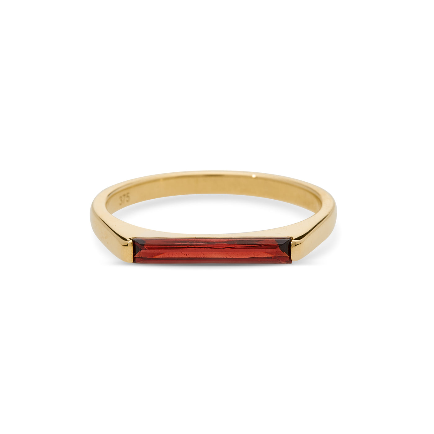 Solid Gold Slimline Baguette Ring - Garnet