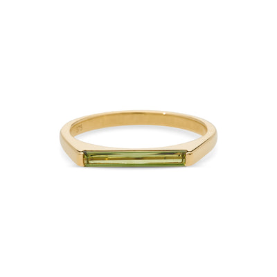 Solid Gold Slimline Baguette Ring - Green Tourmaline