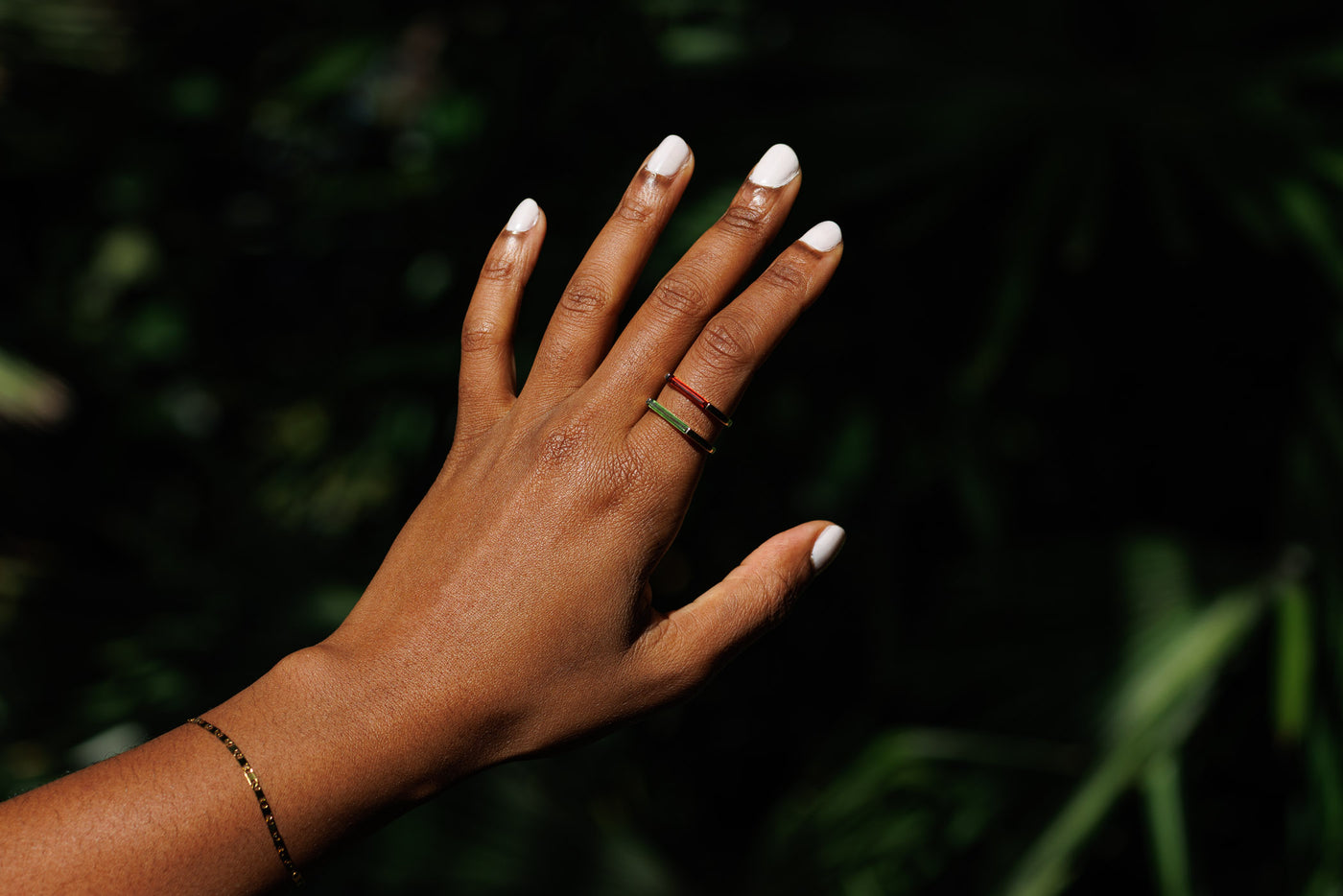 Solid Gold Slimline Baguette Ring - Green Tourmaline